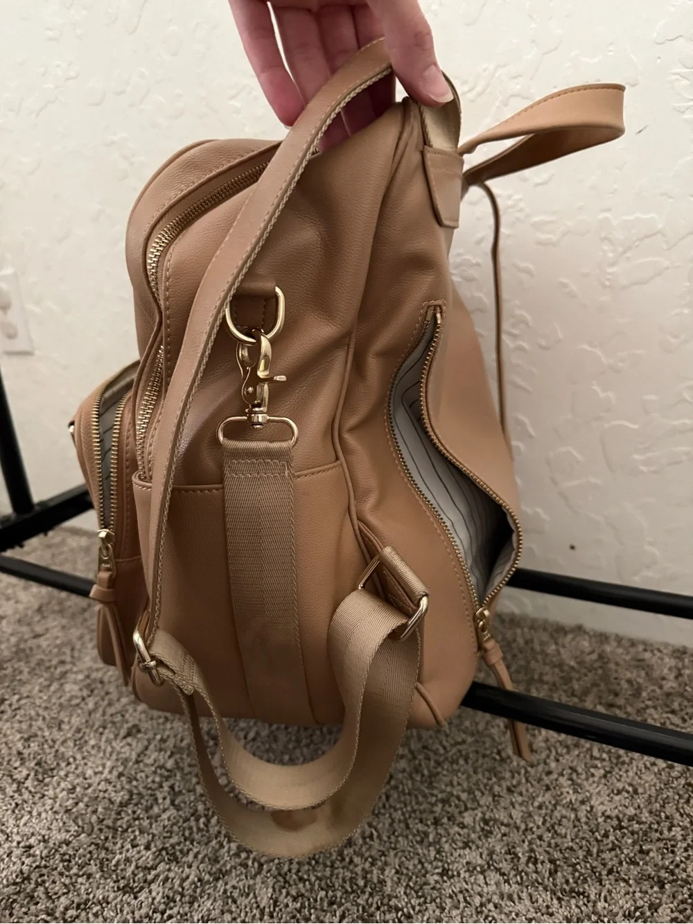 ELKIE & CO Tan Leather Backpack diaper bag